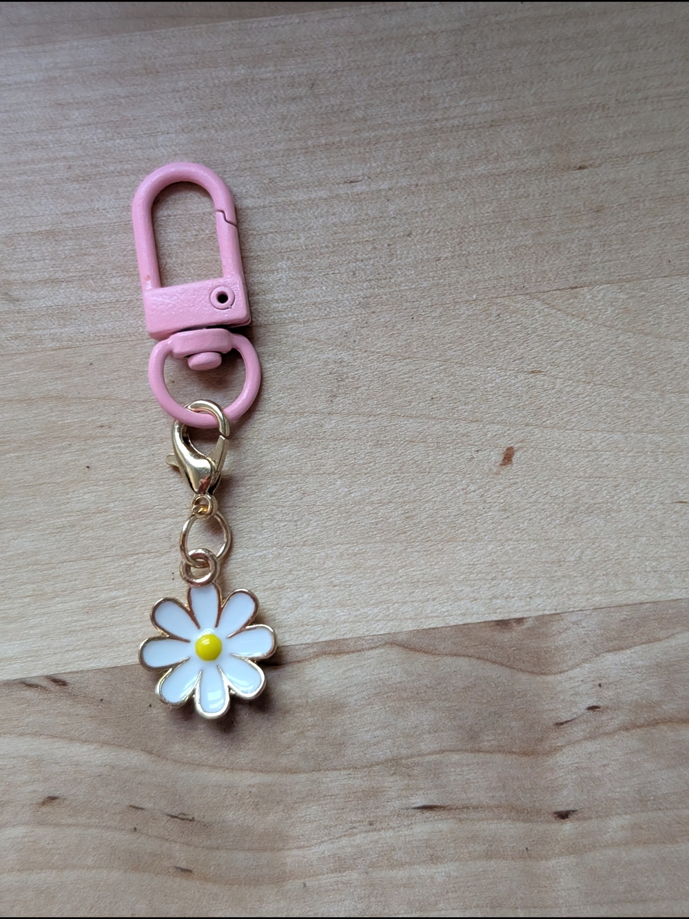 Pink Keychain with White Daisy Charm